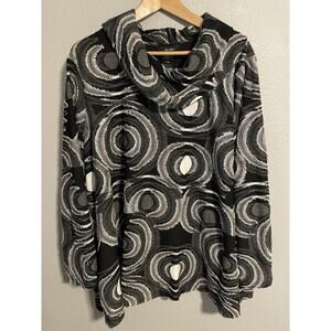 Ali Miles Women Tunic 2X Black Gray Textured Circles Rayon Lined Cowl Neck Artsy